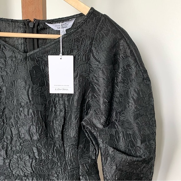 NWT & Other Stories Textured Puff Sleeve Black Dress sz 0 XS - Picture 9 of 15